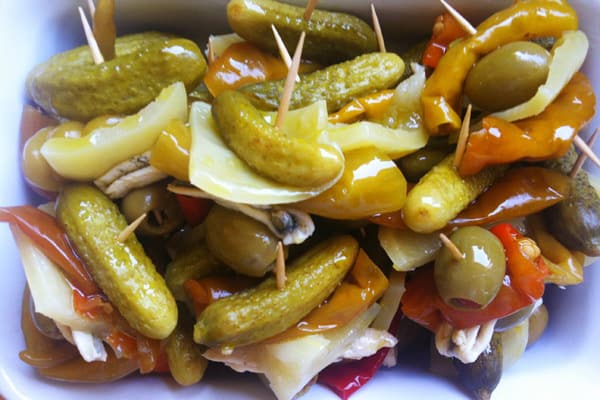 Tapas of peperoncini and anchovies