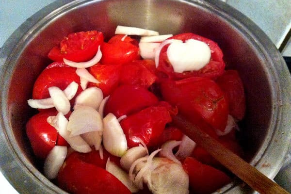Tomato Sauce - Chop tomatoes and onions Tomato Sauce - Chop tomatoes and onions