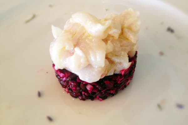 Restaurant Marina Novigrad - Raw sea-bass with black rice & red cabagge