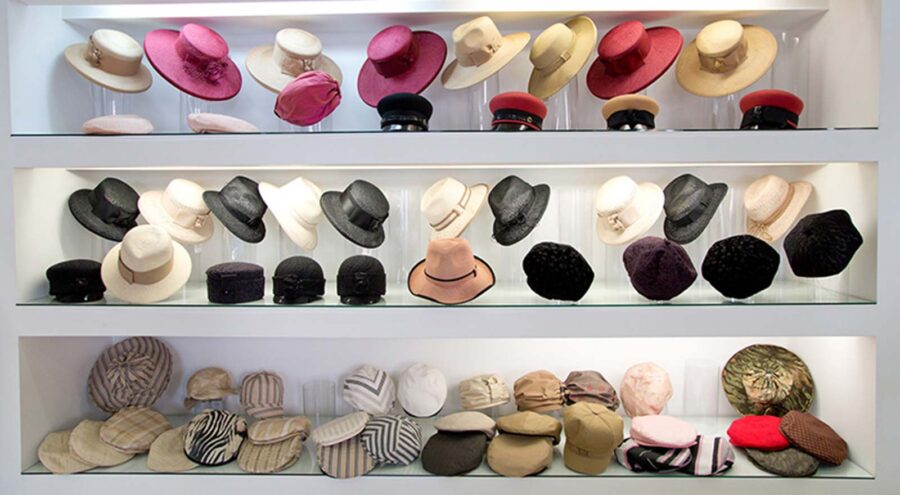 A shelf with handmade hats, Kobali Shop, Zagreb