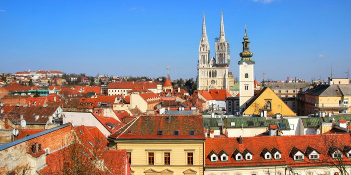 Red roofs and Zagreb cathedral