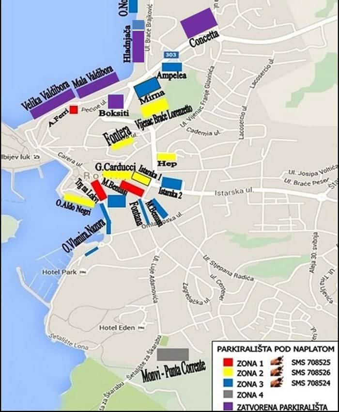 A map with parking zones in Rovinj