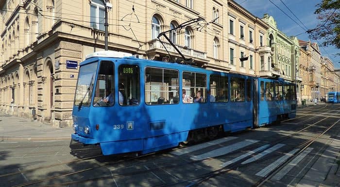 Zagreb blue tram in Praska Street