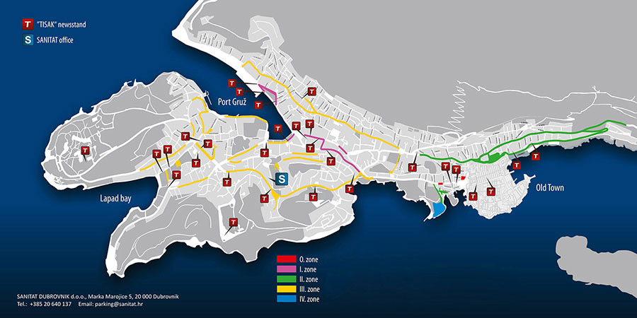 A map with parking zones in Dubrovnik