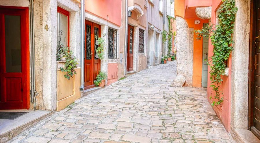 cobblestone street in rovinj, croatia