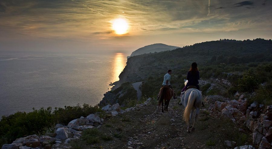 Horseback riding near Dubrovnik, a couple, sunset, sea views