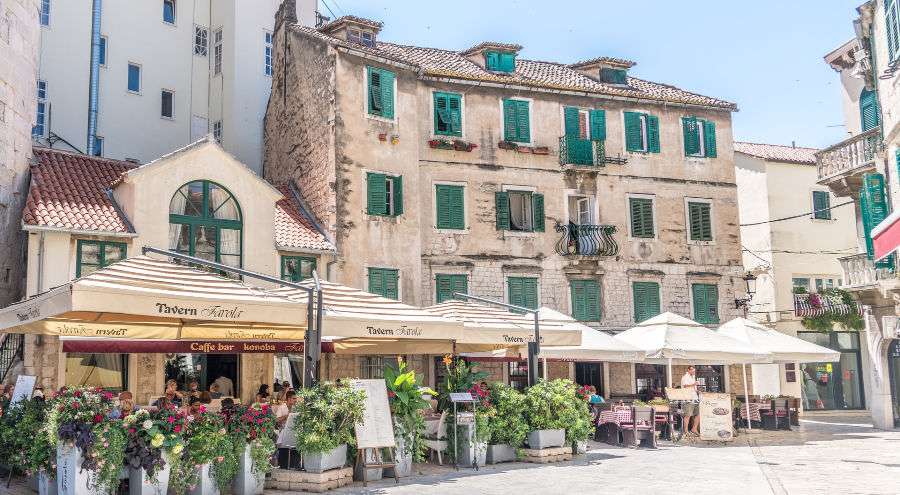 A small town square in old town Split, Croatia 