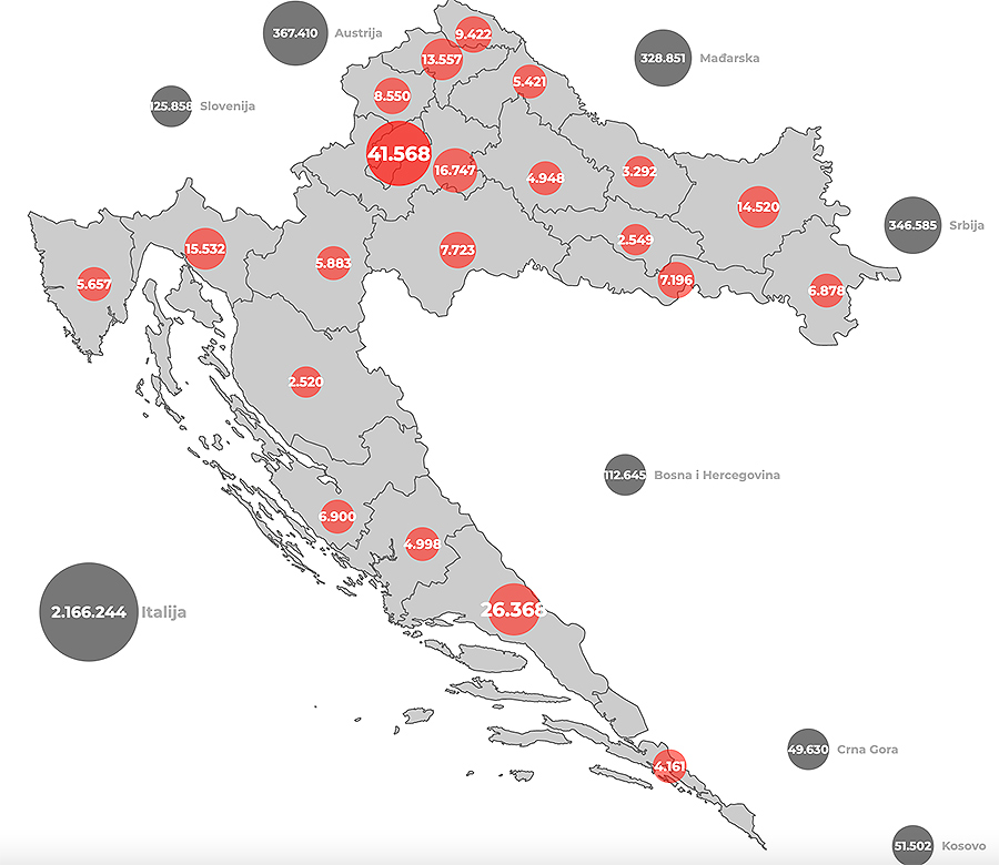 carte covid croatie total des cas 5.1.2021.