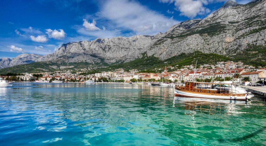 Makarska panorama with Biokovo Mountain, taken from Osejava parking