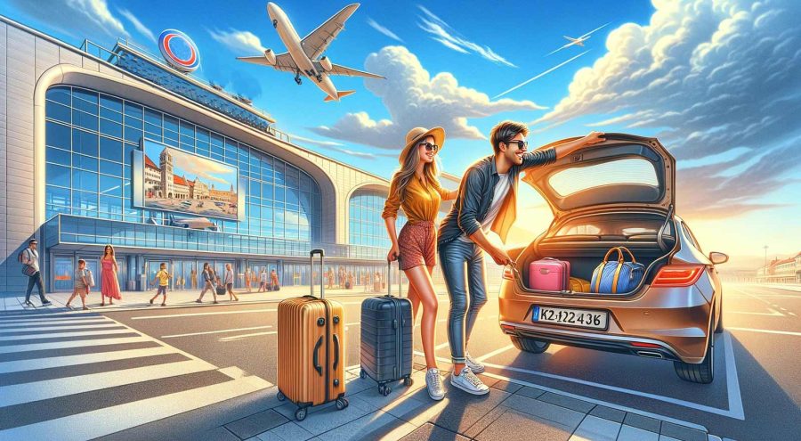 Car rental in Croatia, Illustration, A couple loading luggage in the car at Split Airport