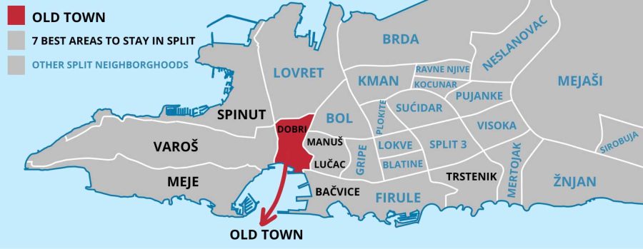 7 best areas to stay in Split, Croatia: Split neighborghood map